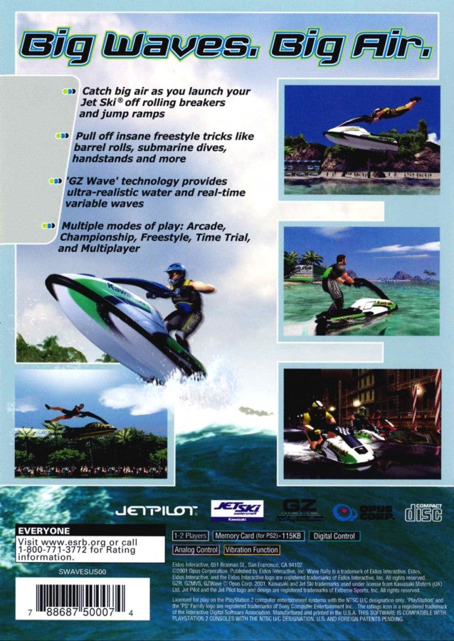 Wave Rally – PlayStation 2 (PS2) video game back of case, arcade water racing.