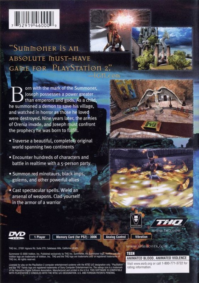 Summoner – PlayStation 2 (PS2) video game back of case, action role-playing game.