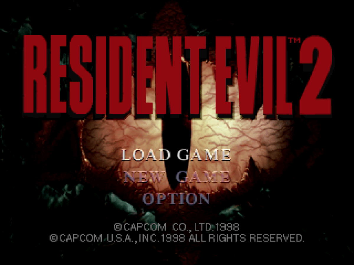 Resident Evil 2 title card for PlayStation 1 (PS1) survival horror video game