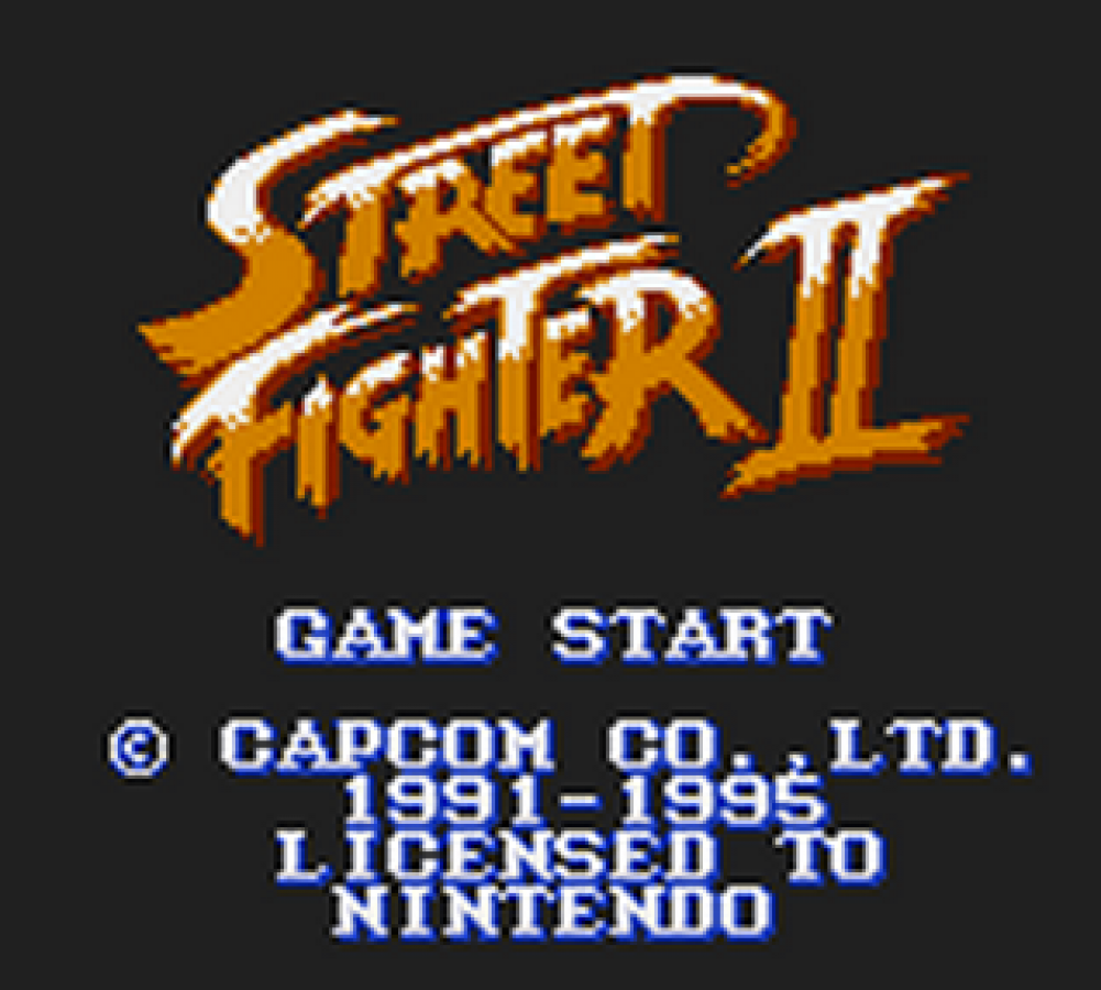 Title screen of 'Street Fighter II' with Capcom and Nintendo logos on a black background