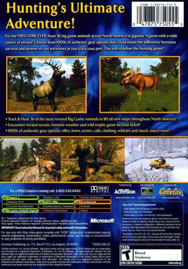 Cabela's Big Game Hunter: 2005 Adventures back cover art for Xbox (XBOX) video game