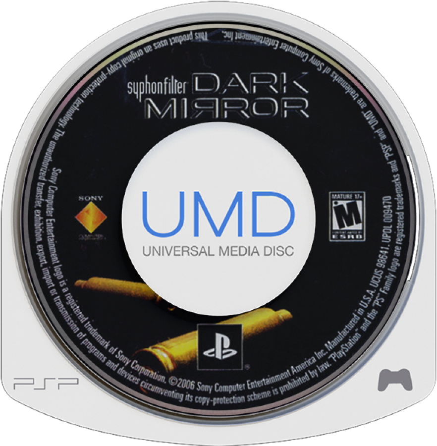 Syphon Filter Dark Mirror UMD cover art for Playstation Portable (PSP) video game.