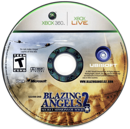 Blazing Angels 2: Secret Missions of WWII disc for Xbox 360 (X360) flight combat video game