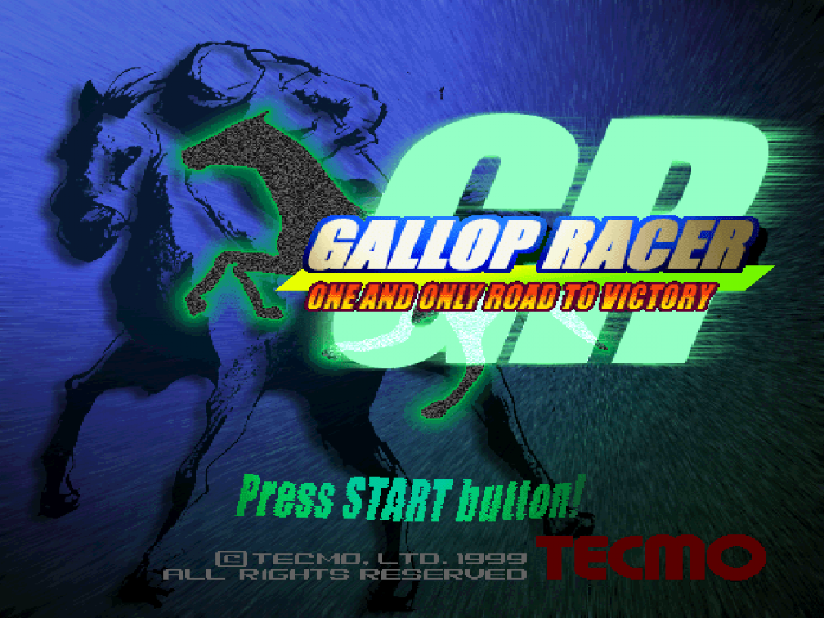 Gallop Racer title card for PlayStation 1 (PS1) retro video game