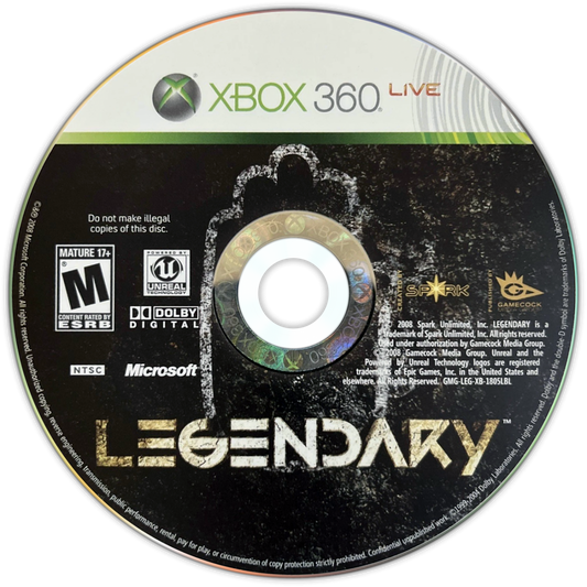 Legendary for Xbox 360 first person shooter action game featuring mythological creatures modern city setting campaign mode supernatural combat disc