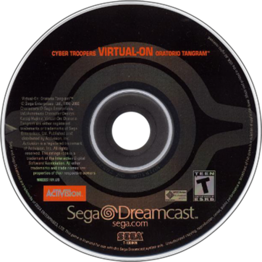 Virtual-On Oratorio Tangram Dreamcast featuring fast-paced mech combat gameplay with futuristic arena battles disc