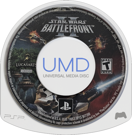 Star Wars: Battlefront II disc for PlayStation Portable (PSP) third-person and first-person shooter game