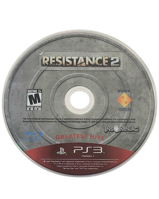 Resistance 2 Greatest Hits PlayStation 3 PS3 video game, first-person shooter, sci-fi alien invasion campaign, multiplayer action title disc