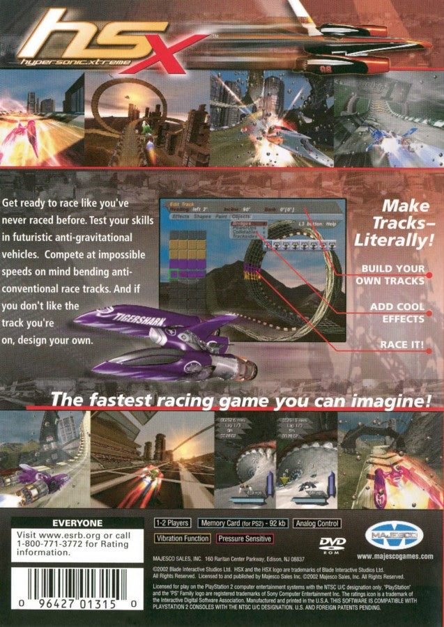 HSX: Hypersonic Xtreme back cover art for Playstation 2 (PS2) video game