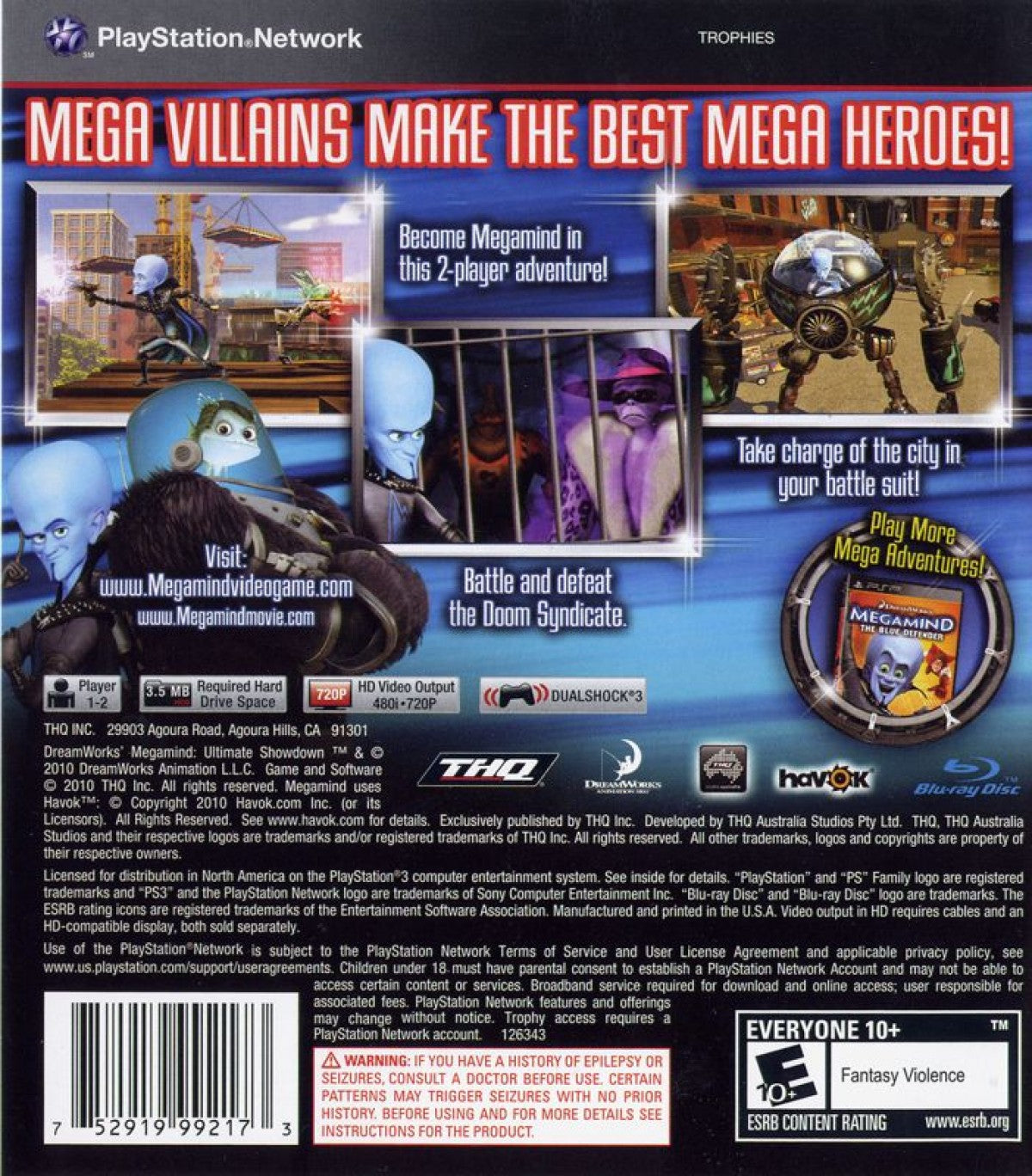 Megamind: Ultimate Showdown back cover art for PlayStation 3 (PS3) video game