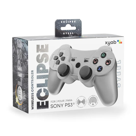 XYAB brand 1-to-1 third-party wireless controller for PlayStation 3 in gray featuring analog sticks, action buttons, shoulder buttons, and ergonomic design