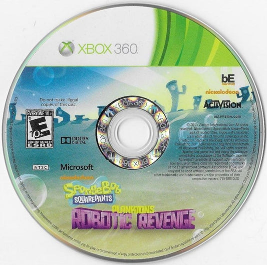 SpongeBob SquarePants: Plankton's Robotic Revenge disc for Xbox 360 (X360) action-adventure platformer video game