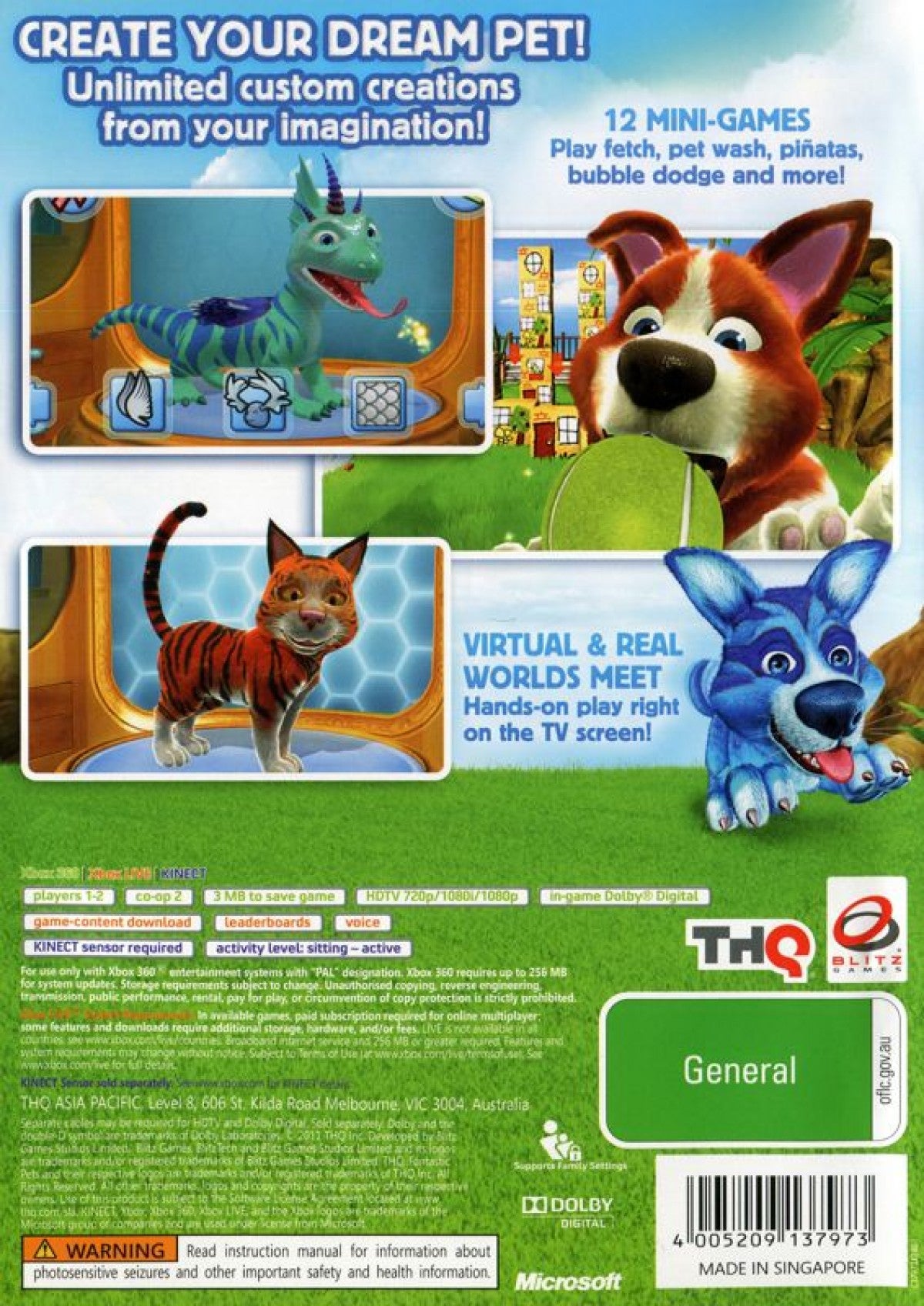 Fantastic Pets Xbox 360 Kinect pet raising exotic creature voice motion controls gameplay back cover art