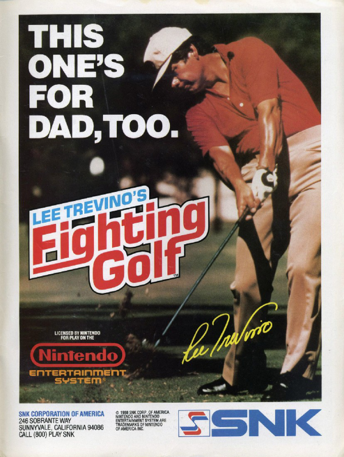 Lee Trevinos Fighting Golf advert for Nintendo Entertainment System NES retro video game