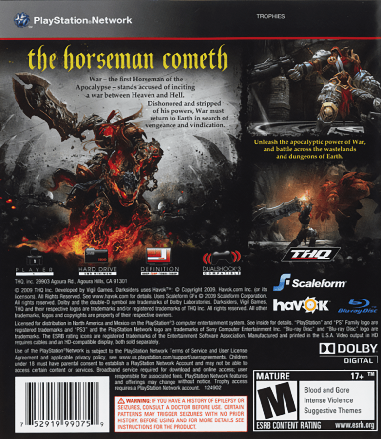 Darksiders back cover art for PlayStation 3 (PS3) video game