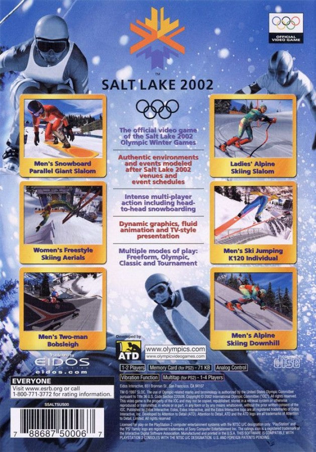 Salt Lake 2002 – PlayStation 2 (PS2) video game back of case, winter Olympic sports game.