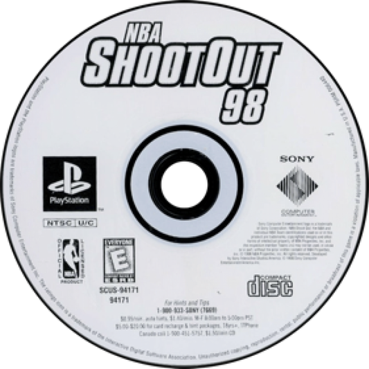 NBA ShootOut 98 disc for PlayStation 1 (PS1) retro basketball video game