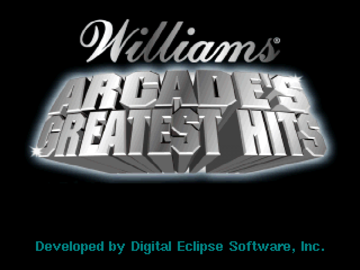 Williams Arcade's Greatest Hits home screen for PlayStation 1 (PS1) arcade compilation video game