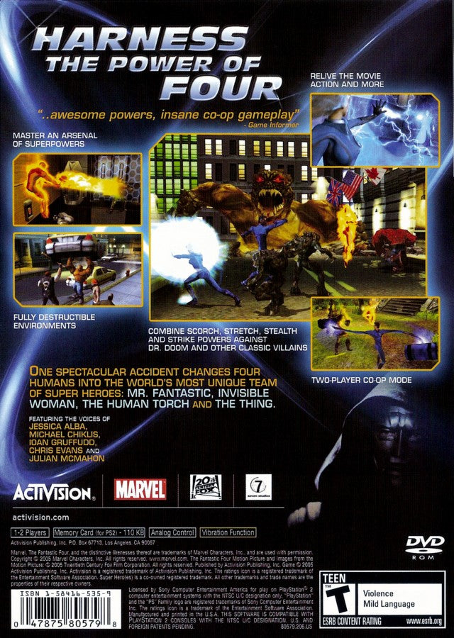 Fantastic 4 back cover art for Playstation 2 (PS2) video game