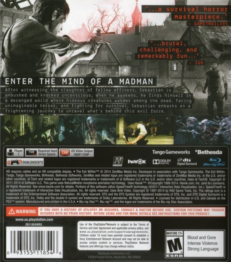 The Evil Within back cover art for PlayStation 3 (PS3) video game
