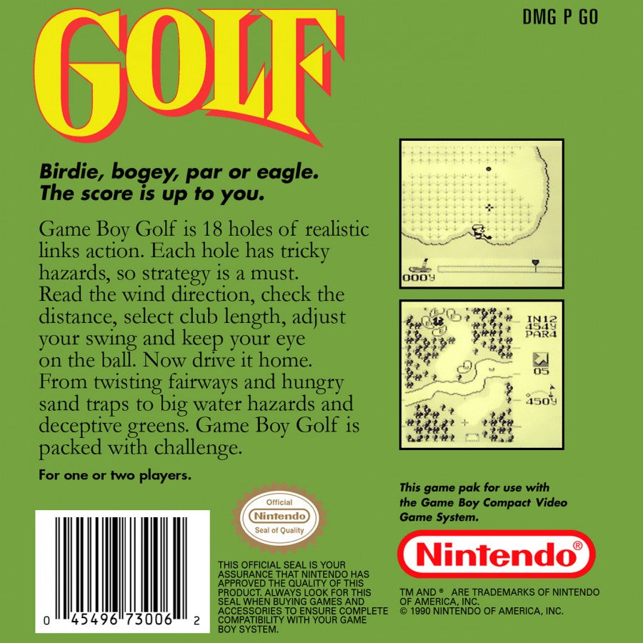 Golf -- GB back cover art for video game Golf on the Game Boy