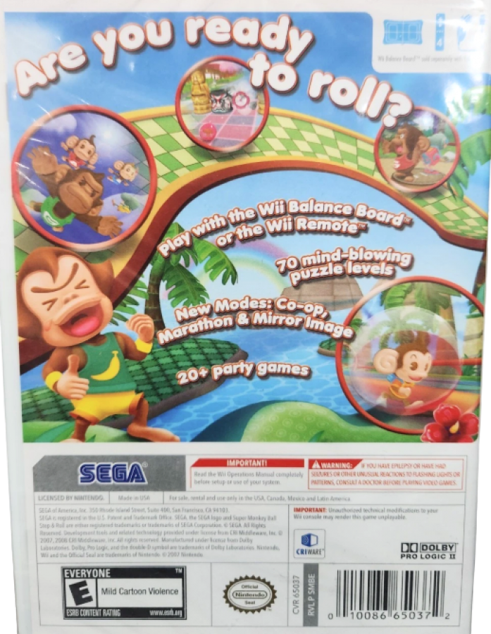 Super Monkey Ball: Step & Roll – Nintendo Wii (Wii) arcade platformer puzzle action video game back of case