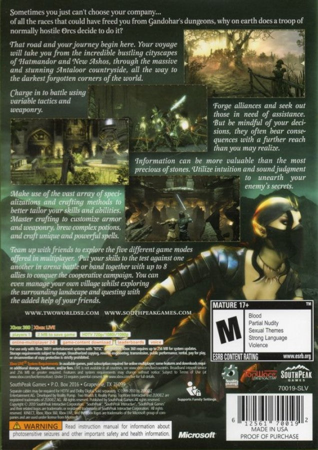 Two Worlds II back of case for Xbox 360 (X360) fantasy role-playing video game