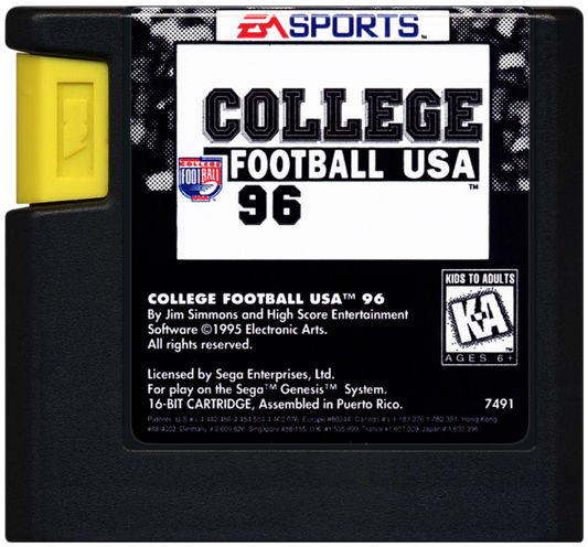 College Football USA 96 cartridge for Sega Genesis GEN video game