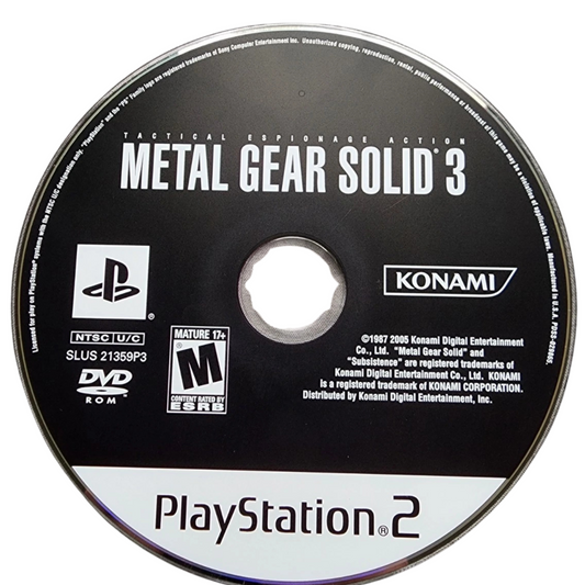 Metal Gear Solid 3 Snake Eater PS2 inspired design featuring tactical stealth action aesthetic Cold War espionage jungle survival military infiltration cinematic storytelling covert operations legendary stealth gameplay nostalgic PlayStation 2 presentation disc