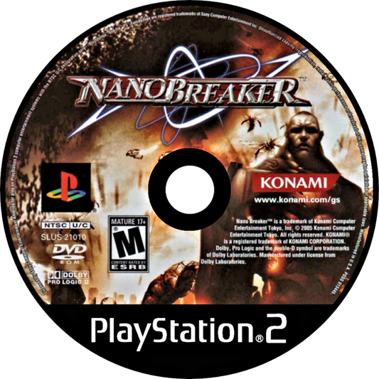 Nano Breaker PS2 Sony PlayStation 2 action hack and slash sci fi cybernetic weapon combat virus infected nanomachine enemies fast paced melee combos Konami dark futuristic story retro gaming PlayStation 2 software video game title disc
