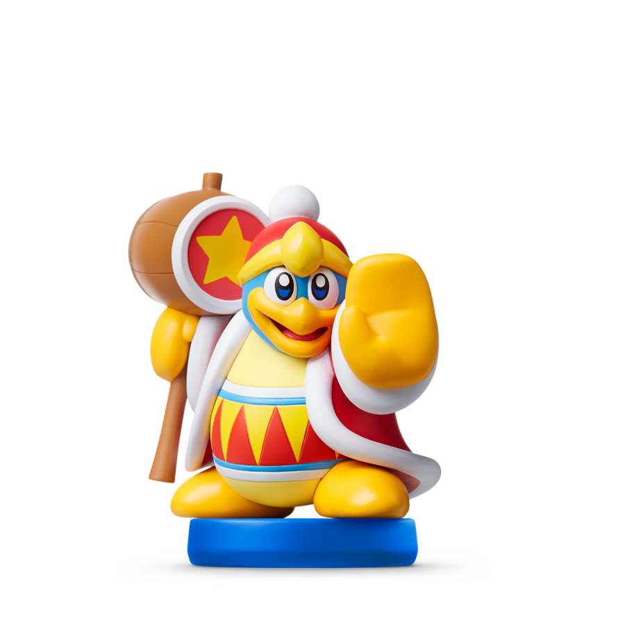 King Dedede Amiibo loose featuring King Dedede from Kirby, wielding his giant wooden hammer and wearing his red royal coat with white trim, compatible with Super Smash Bros. bonuses.