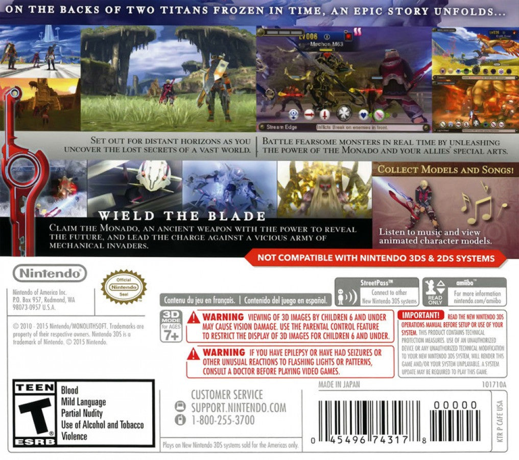 Xenoblade Chronicles 3D back of case for Nintendo 3DS (3DS) action role-playing video game