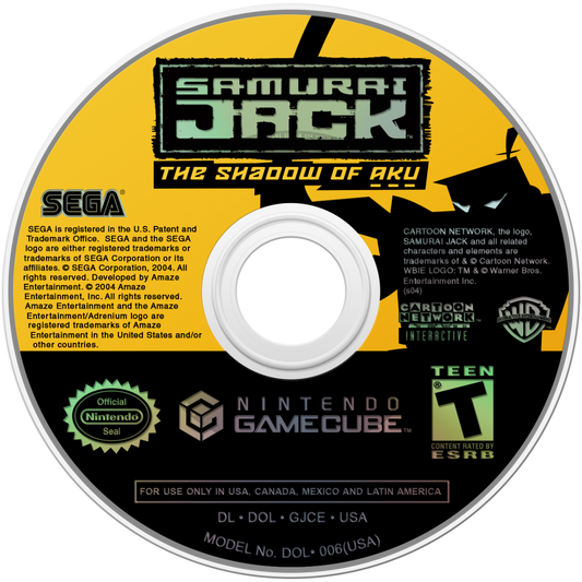Samurai Jack The Shadow of Aku for GameCube featuring action adventure gameplay based on the animated series disc