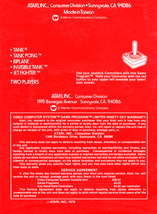 Combat back cover art for Atari 2600 video game