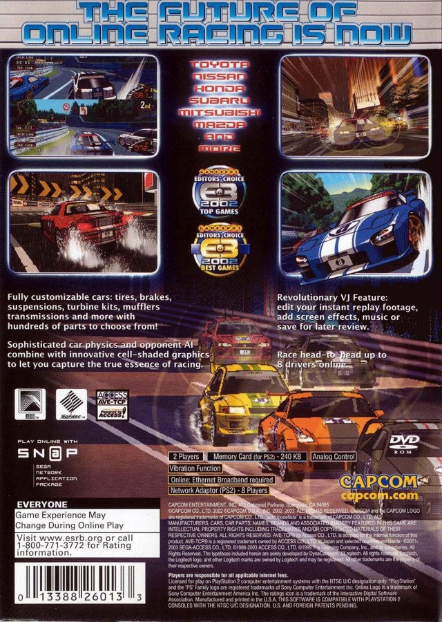 Auto Modellista PS2 game for PlayStation 2 featuring stylized cel-shaded racing and arcade driving action back cover art
