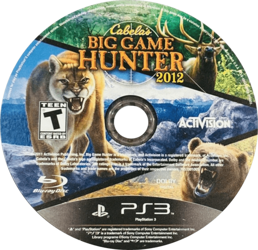 Cabela's Big Game Hunter 2012 disc for PlayStation 3 (PS3) video game