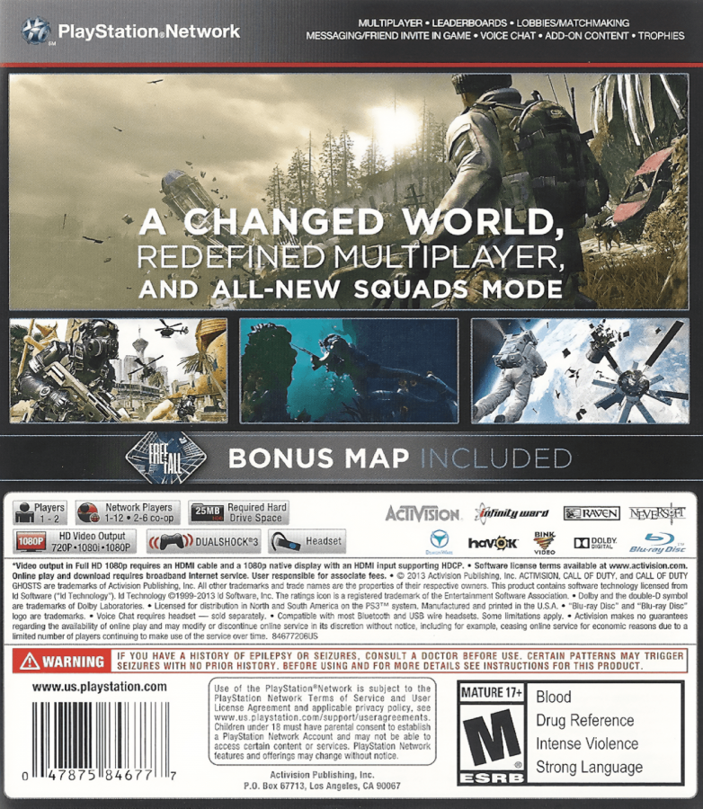 Call of Duty: Ghosts back cover art for PlayStation 3 (PS3) video game