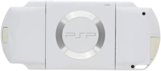 PSP 2000 White Sony PlayStation Portable Slim & Lite handheld gaming console white ceramic finish model PSP-2000 improved screen brightness lighter design UMD disc portable gaming system PSP hardware retro gaming device back