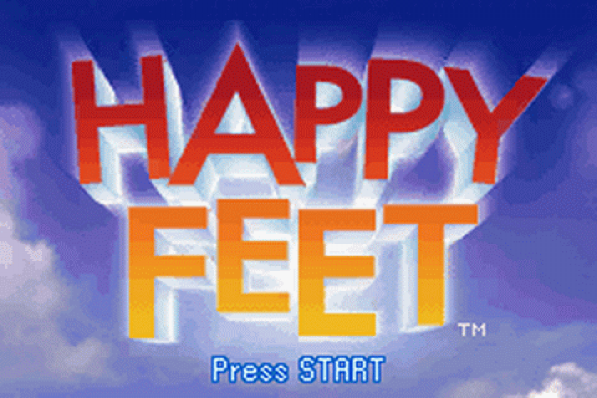 Happy Feet title screen for Game Boy Advance (GBA) video game