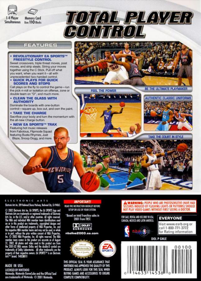 NBA Live 2003 back of case for Nintendo GameCube (GC) basketball sports video game