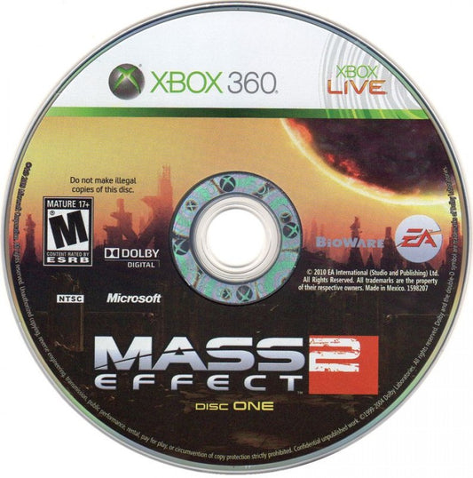 Mass Effect 2 disc for Xbox 360 (X360) sci-fi action role-playing video game