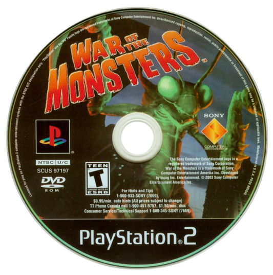 War of the Monsters – PlayStation 2 (PS2) video game disc, action-fighting.