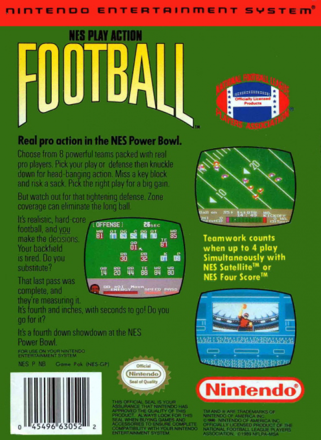 NES Play Action Football back of box for Nintendo Entertainment System (NES) retro video game