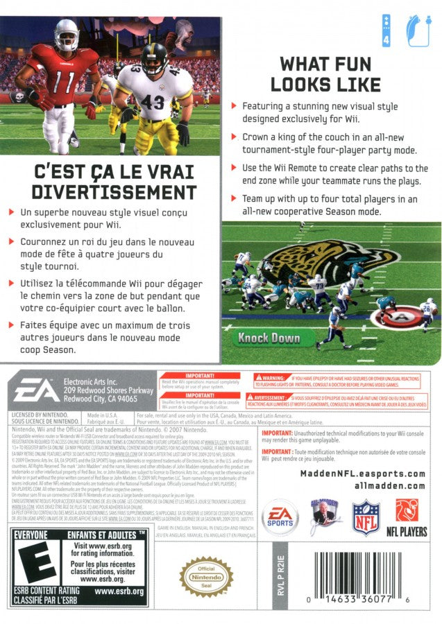Madden NFL 10 – Nintendo Wii (Wii) American football sports simulation video game back of case