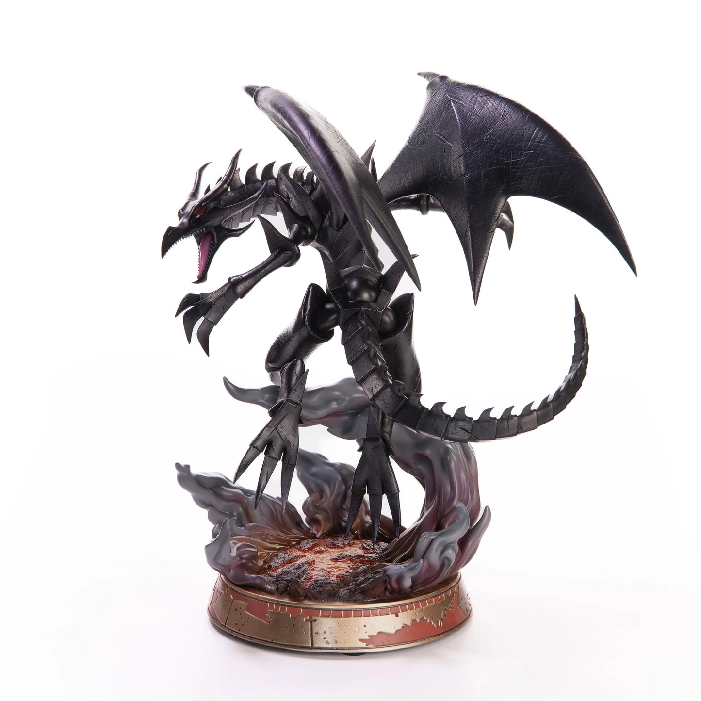 Red Eyes Black Dragon 13 inch statue Black Variant by First 4 Figures detailed Yu‑Gi‑Oh! collectible featuring fierce dragon pose dark metallic finish and premium display quality celebrating the iconic trading card game franchise front angle view