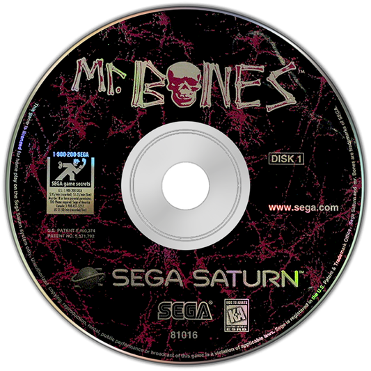 Mr Bones Sega Saturn action adventure rhythm game quirky animated skeleton protagonist side scrolling combat music based gameplay hand drawn animation surreal humor Sega experimental classic retro gaming Sega Saturn software video game title disc
