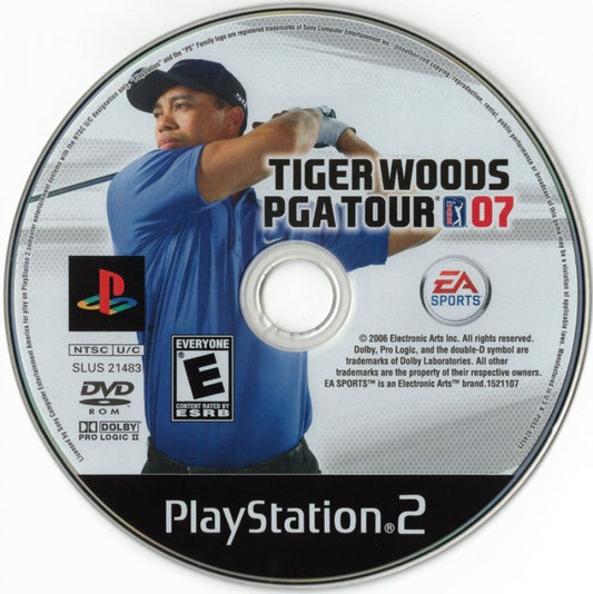 Tiger Woods PGA Tour 07 – PlayStation 2 (PS2) video game disc, golf sports simulation.