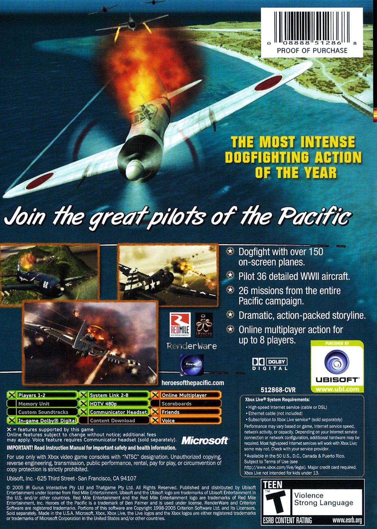 Heroes of the Pacific Xbox for retro video game enthusiasts featuring World War II flight combat gameplay dogfighting missions historical aircraft simulation cinematic aerial battles mission based campaign structure and collectible gaming appeal rear art