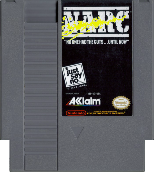 NARC Complete in Box CIB Nintendo Entertainment System NES for retro video game enthusiasts featuring side scrolling action shooter gameplay crime fighting missions explosive weapons challenging enemy encounters arcade style action complete in box collectible gaming appeal cartridge
