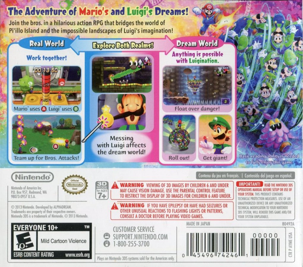 Mario & Luigi: Dream Team back of case for Nintendo 3DS (3DS) role-playing video game